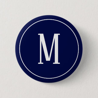 Monogramm-Weiß auf Marine-Blau-rundem Knopf Button