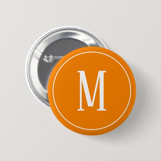 Monogramm-Weiß auf orange rundem Knopf Button (Vorne & Hinten)
