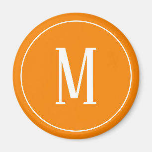 Monogramm-Weiß auf orange rundem Magneten Magnet