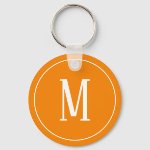 Monogramm-Weiß auf orange Schlüsselanhänger