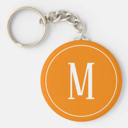 Monogramm Weiß auf Orange-Schlüsselanhänger Schlüsselanhänger (Vorne)
