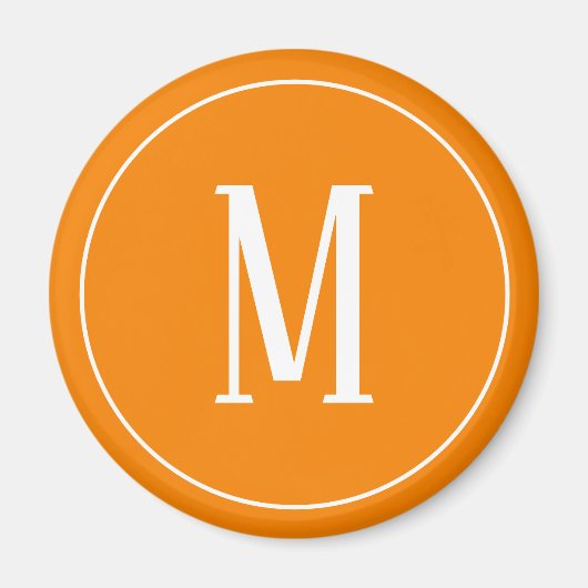 Monogramm Weiß auf orangefarbenem Rundmagnet Magnet (Vorne)