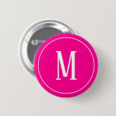 Monogramm-Weiß auf Pink-rundem Knopf Button (Vorne & Hinten)