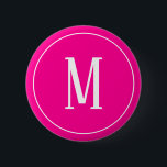 Monogramm-Weiß auf Pink-rundem Knopf Button<br><div class="desc">Ein runder Knopf mit einem weißen Monogramm auf einem Pinkhintergrund. Fertigen Sie den Knopf mit Ihrer eigenen Initiale oder Initialen,  Farben,  unter anderen Wahlen besonders an.</div>