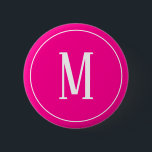 Monogramm-Weiß auf Pink-rundem Knopf Button<br><div class="desc">Ein runder Knopf mit einem weißen Monogramm auf einem Pinkhintergrund. Fertigen Sie den Knopf mit Ihrer eigenen Initiale oder Initialen,  Farben,  unter anderen Wahlen besonders an.</div>