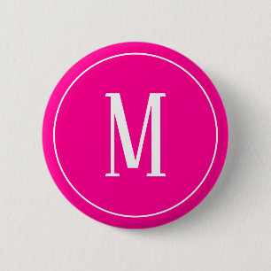 Monogramm-Weiß auf Pink-rundem Knopf Button