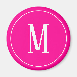 Monogramm-Weiß auf Pink-rundem Magneten Magnet
