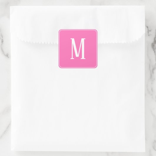 Monogramm Weiß auf rosa Aufkleber (Tasche)