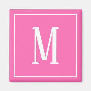 Monogramm Weiß auf Rosa Quadrat Magnet