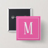 Monogramm Weiß auf Rosa Quadratischer Knopf Button (Vorne & Hinten)