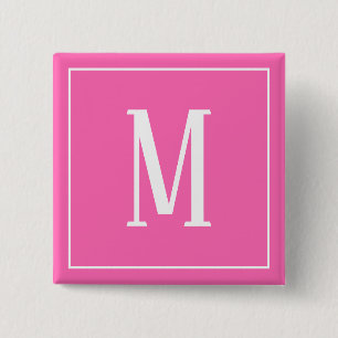 Monogramm Weiß auf Rosa Quadratischer Knopf Button