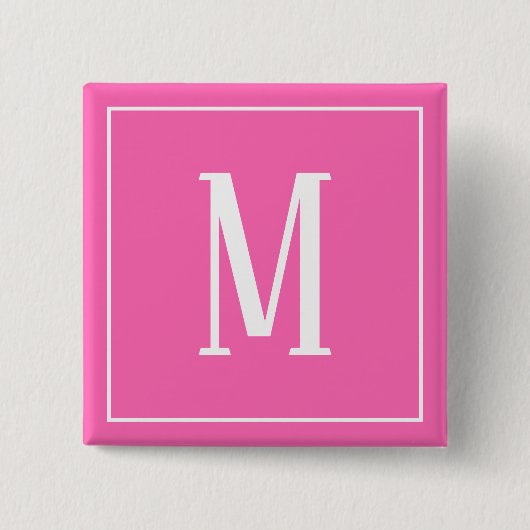 Monogramm Weiß auf Rosa Quadratischer Knopf Button (Vorderseite)