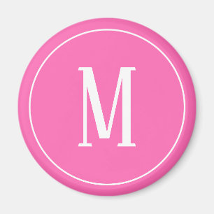 Monogramm Weiß auf Rosa Rundmagnet Magnet