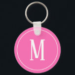 Monogramm Weiß auf rosa Schlüsselanhänger<br><div class="desc">Ein Schlüsselanhänger mit weißem Monogramm auf rosa Untergrund. Passen Sie den Schlüsselanhänger mit Ihren eigenen Initialen oder Initialen,  Farben,  u.a. an.</div>