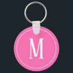 Monogramm Weiß auf rosa Schlüsselanhänger<br><div class="desc">Ein Schlüsselanhänger mit weißem Monogramm auf rosa Untergrund. Passen Sie den Schlüsselanhänger mit Ihren eigenen Initialen oder Initialen,  Farben,  u.a. an.</div>