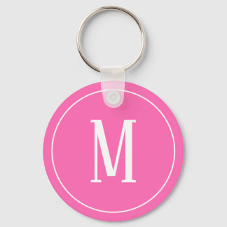 Monogramm Weiß auf rosa Schlüsselanhänger
