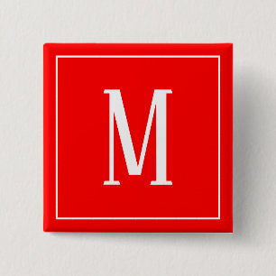 Monogramm Weiß auf Rotem Quadrat-Button Button