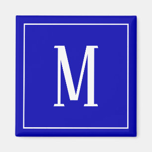 Monogramm Weiß auf Royalblau-Quadrat-Magnet Magnet