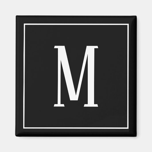 Monogramm Weiß auf Schwarz-Quadrat-Magnet Magnet (Vorne)