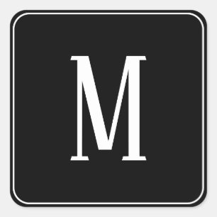 Monogramm Weiß auf Schwarz Quadratischer Aufkleber