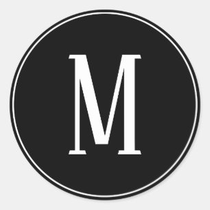 Monogramm-Weiß auf schwarzem rundem Aufkleber