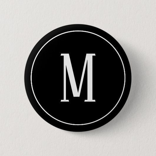 Monogramm-Weiß auf schwarzem rundem Knopf Button (Vorderseite)