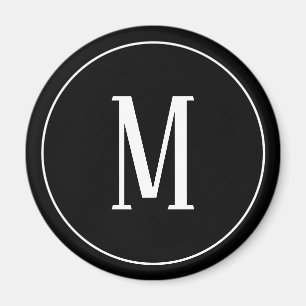 Monogramm-Weiß auf schwarzem rundem Magneten Magnet