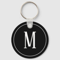 Monogramm Weiß auf schwarzem Schlüsselanhänger