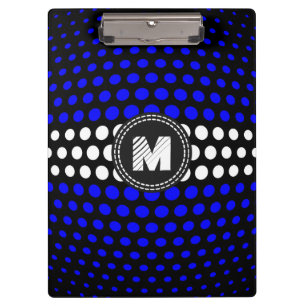 Monogramm Weiß & Blau Punkte Muster Klemmbrett