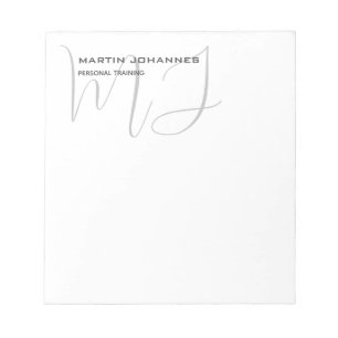 Monogramm Weiß Grau Personal Trainer Modern Notizblock
