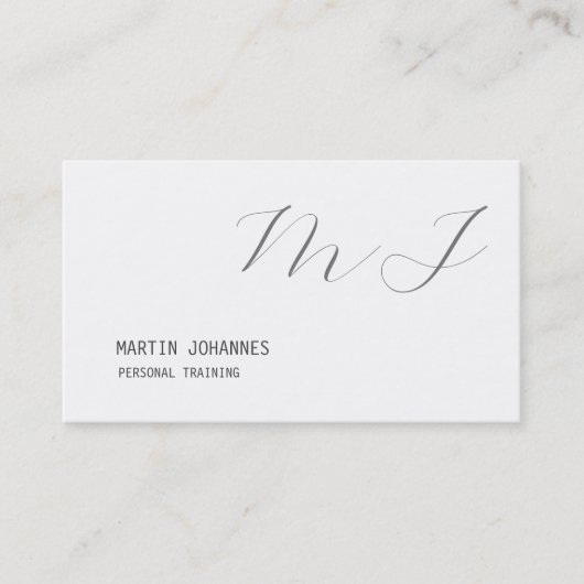 Monogramm Weiß Grau Personal Trainer Modern Visitenkarte (Vorderseite)