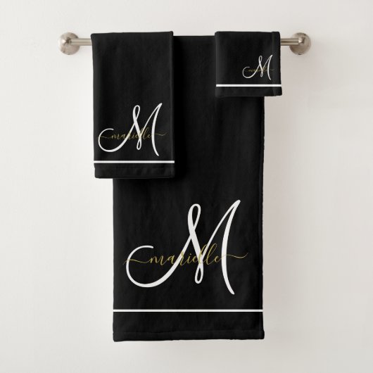 Monogramm Weiß Initial Gold Schriftzug Name Badhandtuch Set (Insitu)