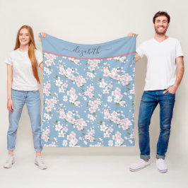 Monogramm Weiß Pink Blau Floral Blumen Shabby Chic Fleecedecke