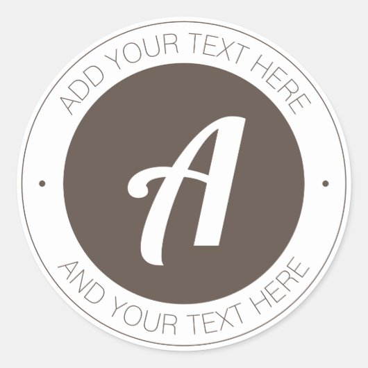 Monogramm (weiß und braun) oder Logo hinzufügen Runder Aufkleber (Vorderseite)