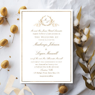 Monogramm Weiß und Gold Formelle Elegante Hochzeit Einladung