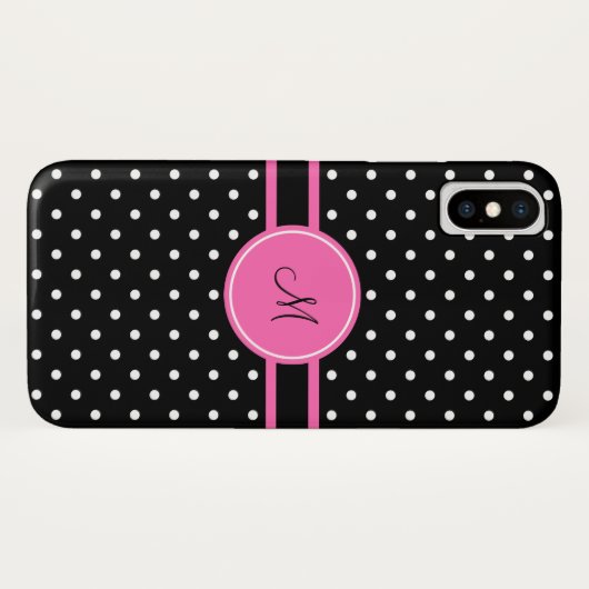 Monogramm, Weiß und Schwarz-Polka-Punktmuster Case-Mate iPhone Hülle (Rückseite (Horizontal))