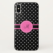 Monogramm, Weiß und Schwarz-Polka-Punktmuster Case-Mate iPhone Hülle (Rückseite)