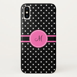 Monogramm, Weiß und Schwarz-Polka-Punktmuster Case-Mate iPhone Hülle
