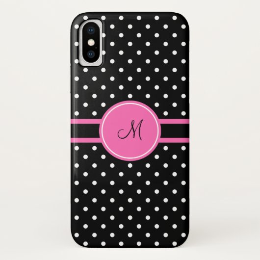 Monogramm, Weiß und Schwarz-Polka-Punktmuster Case-Mate iPhone Hülle (Rückseite)