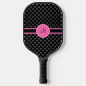 Monogramm, Weiß und Schwarz-Polka-Punktmuster Pickleball Schläger (Vorderseite)