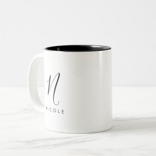Monogramm weiß und schwarz zweifarbige tasse (Vorderseite Links)