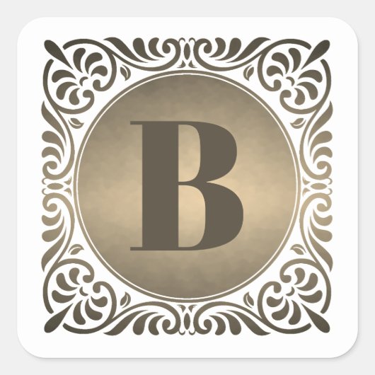 Monogramm Weißdekorative Initial Quadratischer Aufkleber (Vorderseite)