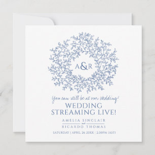 Monogramm weiße blaue Blätter Hochzeitslivestream Ankündigung