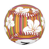 Monogramm Weiße Blume auf gestreiftem Hintergrund Baseball (Rückseite)