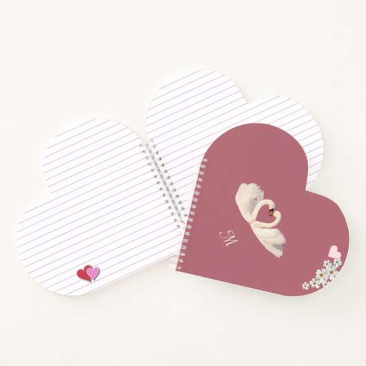 Monogramm Weiße Blume und Schwäne auf Rose Gold Notizblock (Innenseite)