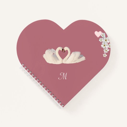 Monogramm Weiße Blume und Schwäne auf Rose Gold Notizblock (Vorderseite)