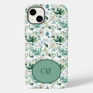Monogramm Weiße Blumen Florales Eukalyptus Case-Mate iPhone 14 Plus Hülle