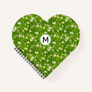 Monogramm Weiße Blumen und Pflanzenblätter Notizblock
