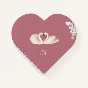 Monogramm Weiße Blumen und Schwäne auf Roségold Notizblock