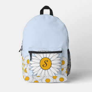 Monogramm Weiße Gänseblümchen auf hellblauem Puder Bedruckter Rucksack